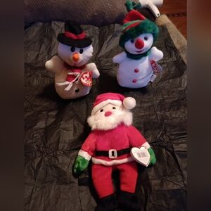 NWT TY BEANIE BABIES SNOWBALL (PVC), SNOWGIRL & SANTA